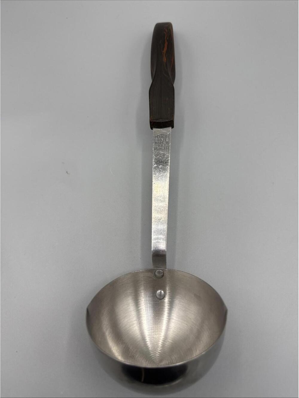 Vintage Cutco Ladle Stainless Steel Brown Red Swirl Handle Soup Server #1715